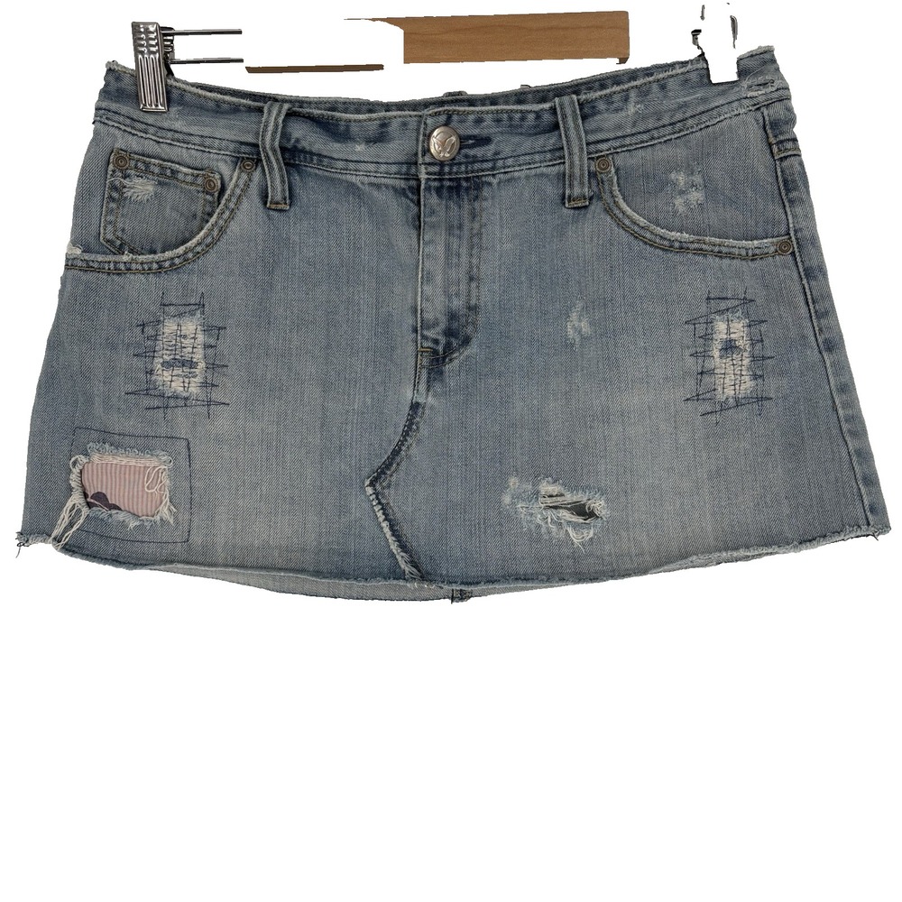 Y2K American Eagle Womens Distressed Micro Mini Skirt Size 10‎ Denim Vintage